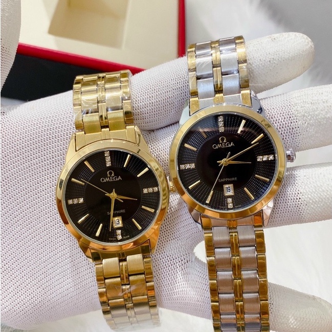 Đồng hồ Nam omega OM22 mặt đen, 2 màu dây, mạ màu không gỉ | BigBuy360 - bigbuy360.vn