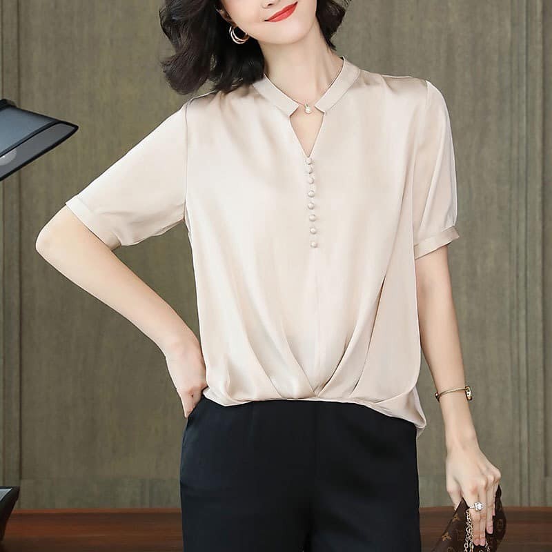 258400-1 - Áo lụa tay ngắn mặc hè hàng nhập - giá 420k