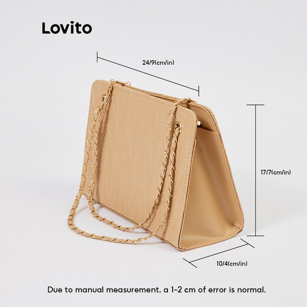 Lovito Thanh lịch Trượt chần gòn Dây kéo Hình vuông Hình dạng Chuỗi Túi vuông L244BA07 (Đen / Trắng / Trắng / Kaki)