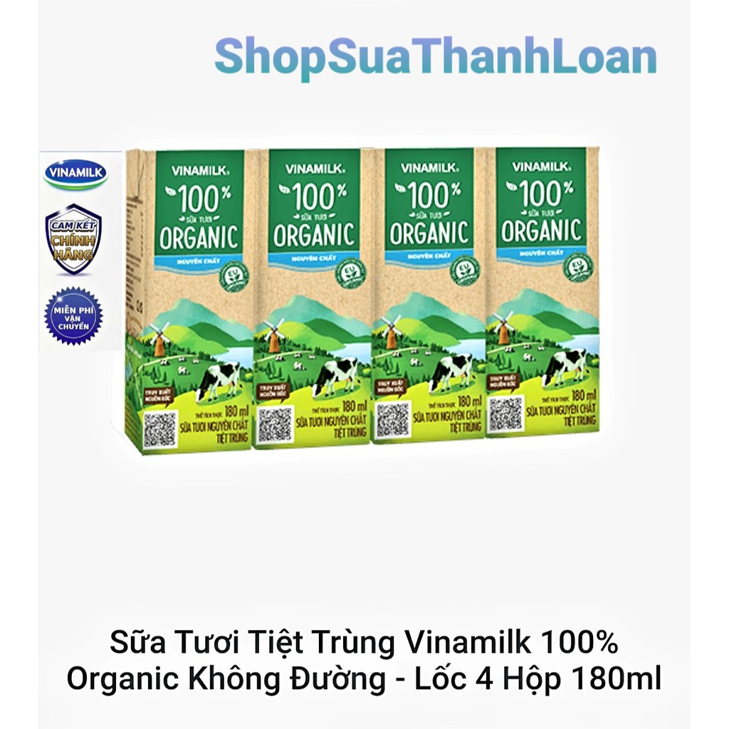 [HSD T12-2021] SỮA TƯƠI TIỆT TRÙNG VINAMILK 100% ORGANIC KHÔNG ĐƯỜNG - THÙNG 48 HỘP 180ML