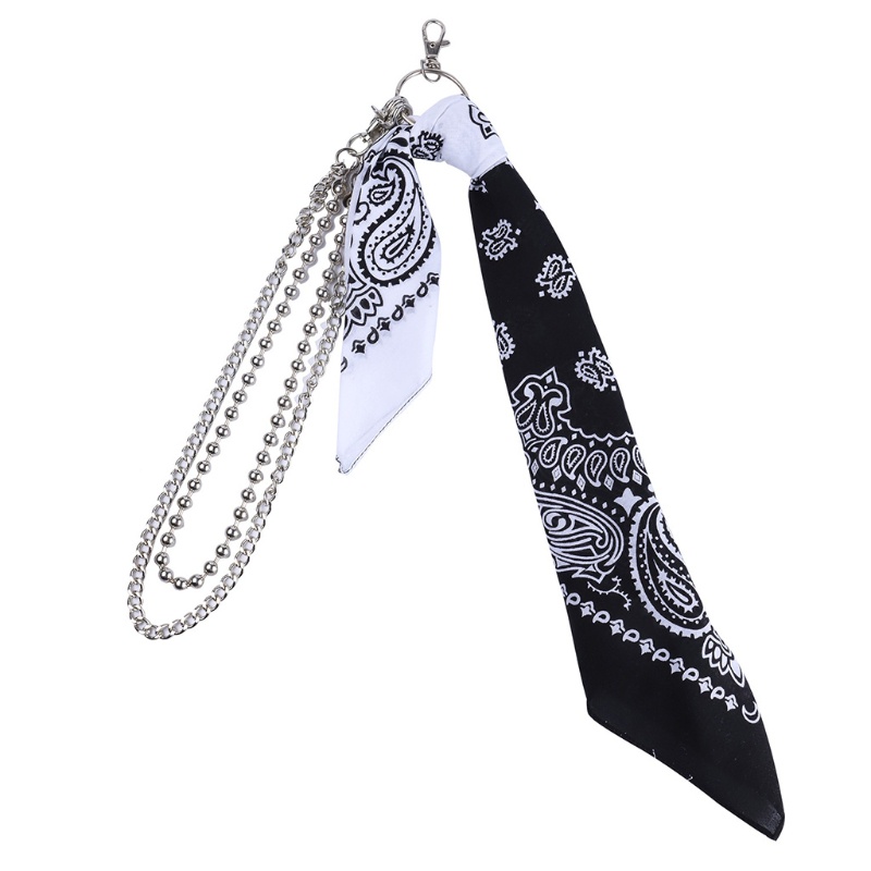 Khăn bandana với dây xích kép hai lớp gắn ví kim loại có móc khóa thời trang Harajuku Hiphop Rock sành điệu