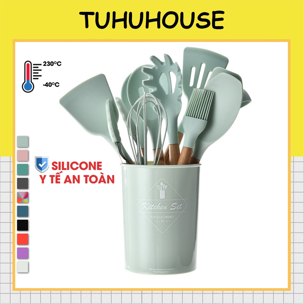 Bộ dụng cụ nhà bếp, làm bánh, nấu ăn bằng silicon 11 món chịu nhiệt độ cao, chống dính - Tuhu's House