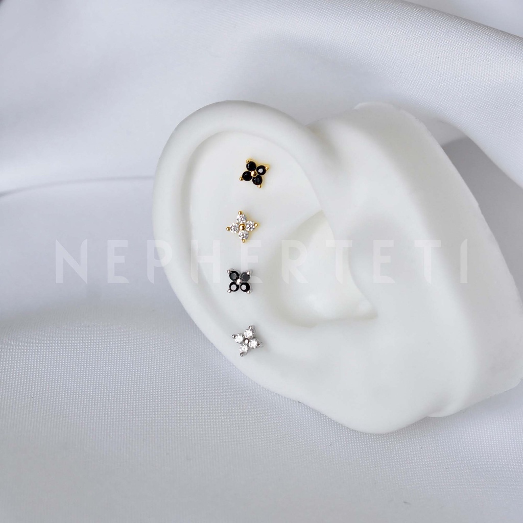 Khuyên tai bạc 925 mini - Hoa đá  - Nepherteti