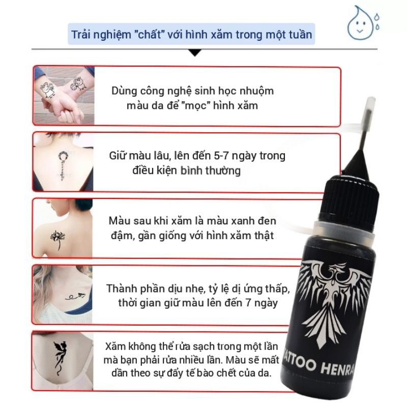 [Sỉ] Mực xăm tạm thời + tặng 3-5 hình xăm thử tạm thời, xăm giả tatoo Henna