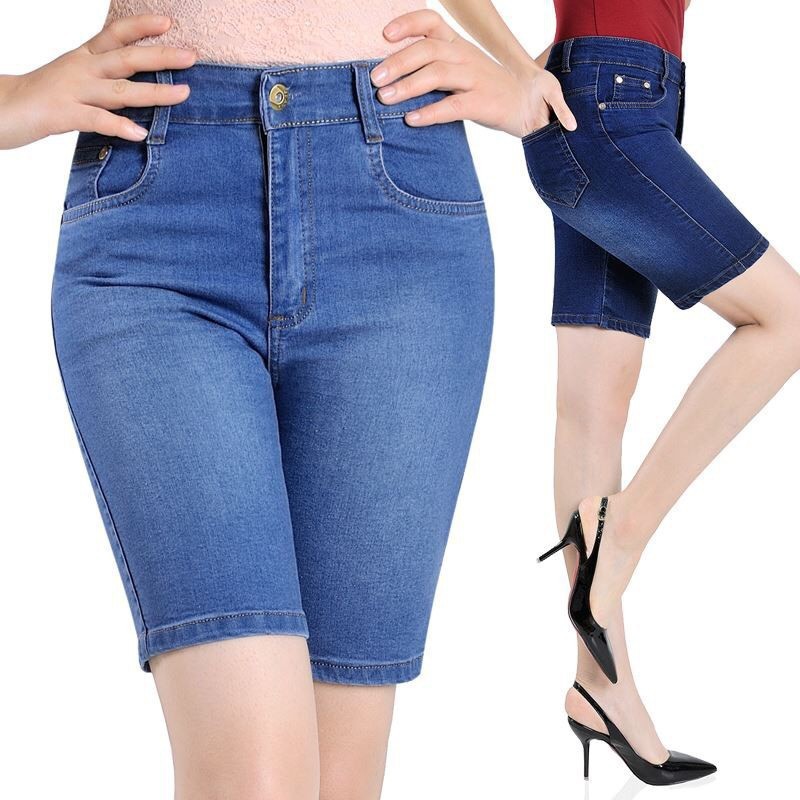 quần jean ngố nữ Quần đùi nữ chất bò co giãn lưng cao