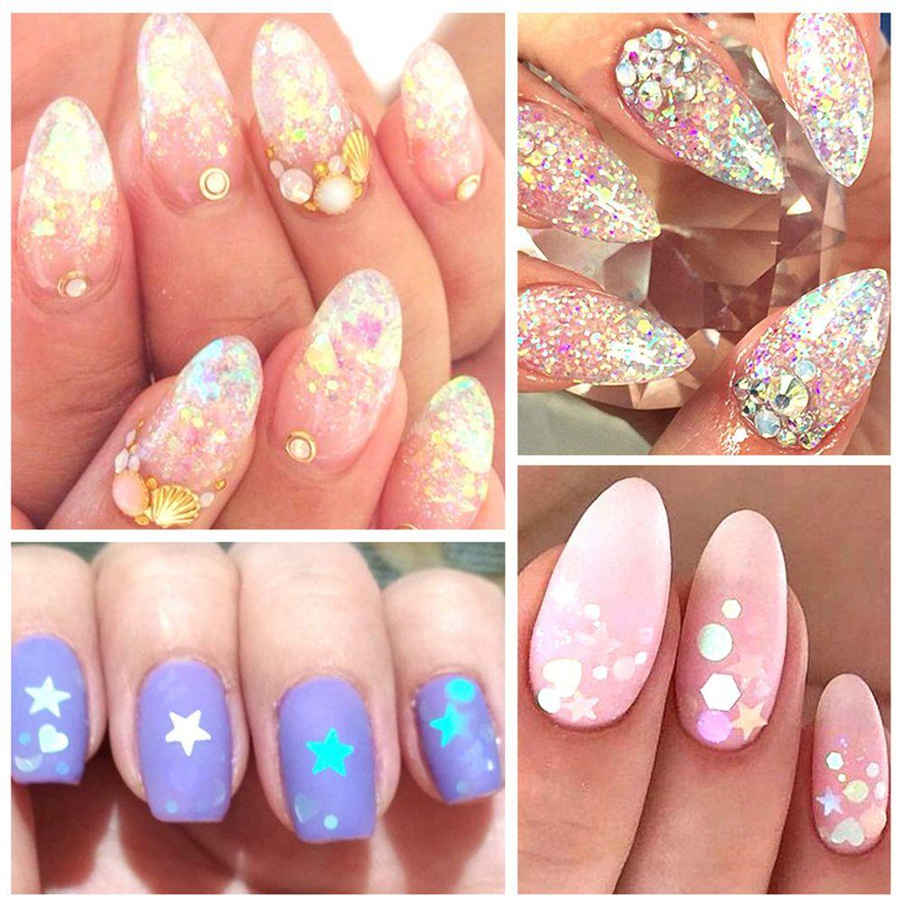 Hộp Sequin Lục Giác Lấp Lánh Hình Trái Tim / Mặt Trăng / Trái Tim Trang Trí Móng Nghệ Thuật