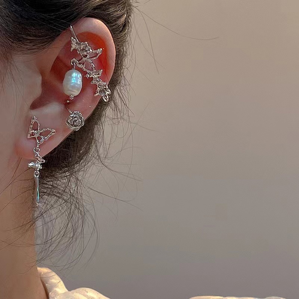 【COD】Bộ 3 Bông Tai Hình Bướm Đính Ngọc Trai Thiết Kế Cổ Điển Thời Trang