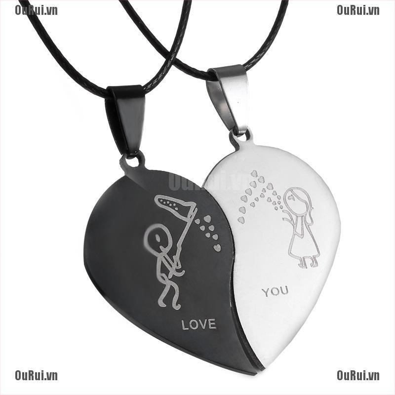 Set 2 Mặt Dây Chuyền Hình Mèo Và Trái Tim Dễ Thương Cho Cặp Đôi