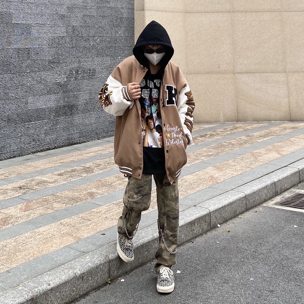 Áo Khoác Bomber Cardigan Họa Tiết In BK Varsity Form Rộng Nam Nữ Unisex Phong Cách Thu Đông Ulzzang