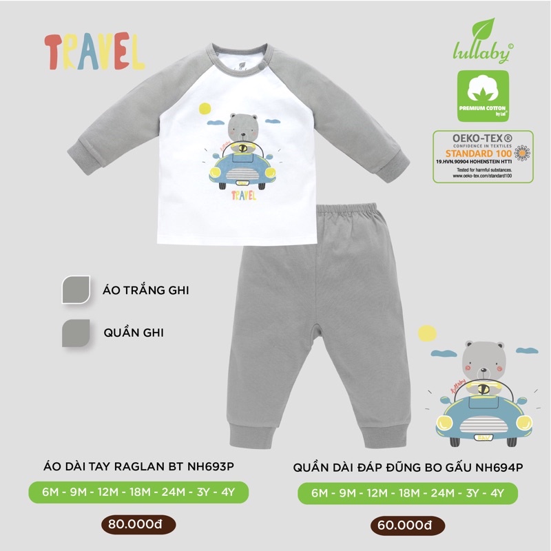 LULLABY - Bộ cài vai Lullaby vải cotton cho bé trai