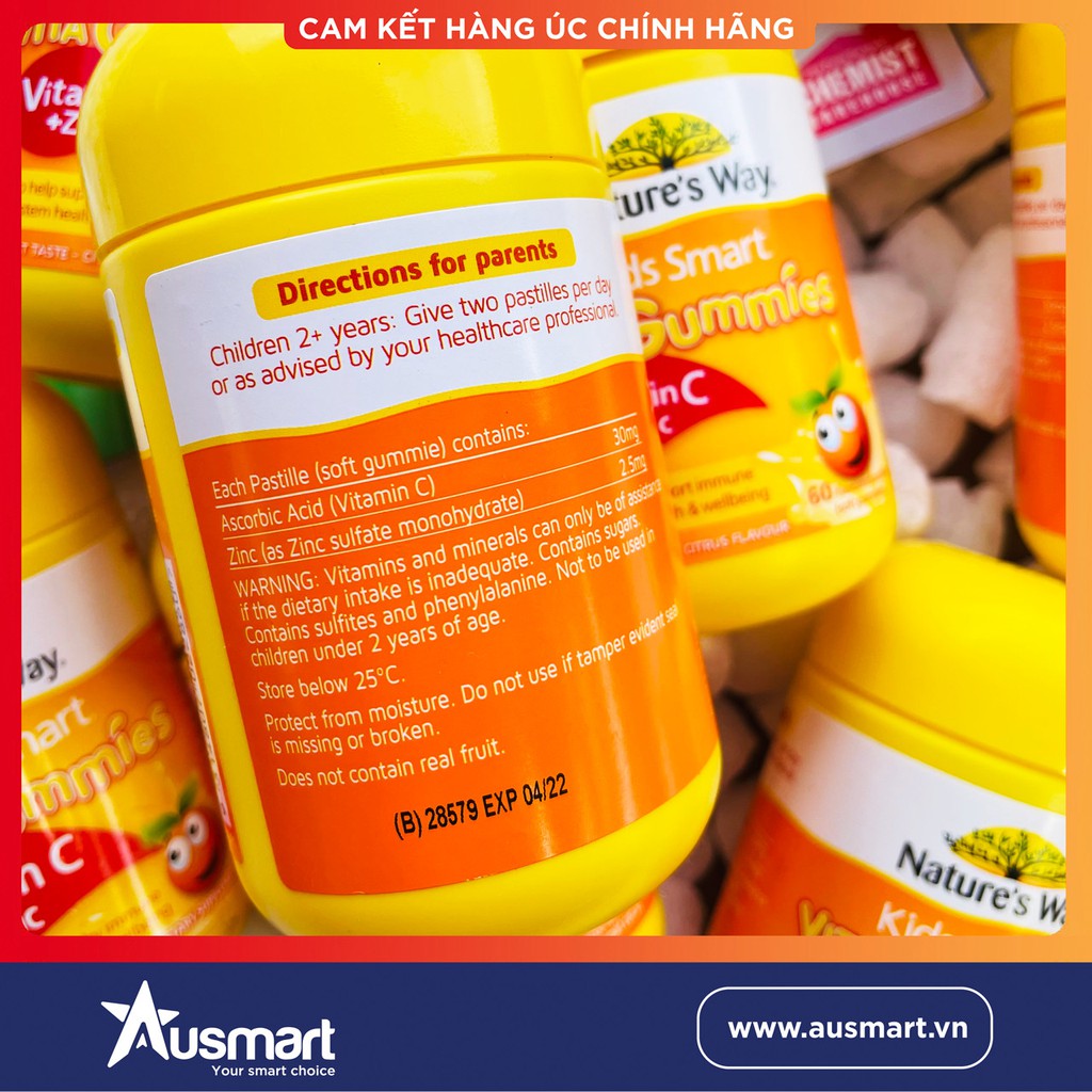 Kẹo vitamin C & Kẽm cho bé Nature's Way Kids Smart Vita Gummies Vitamin C + Zinc 60 viên