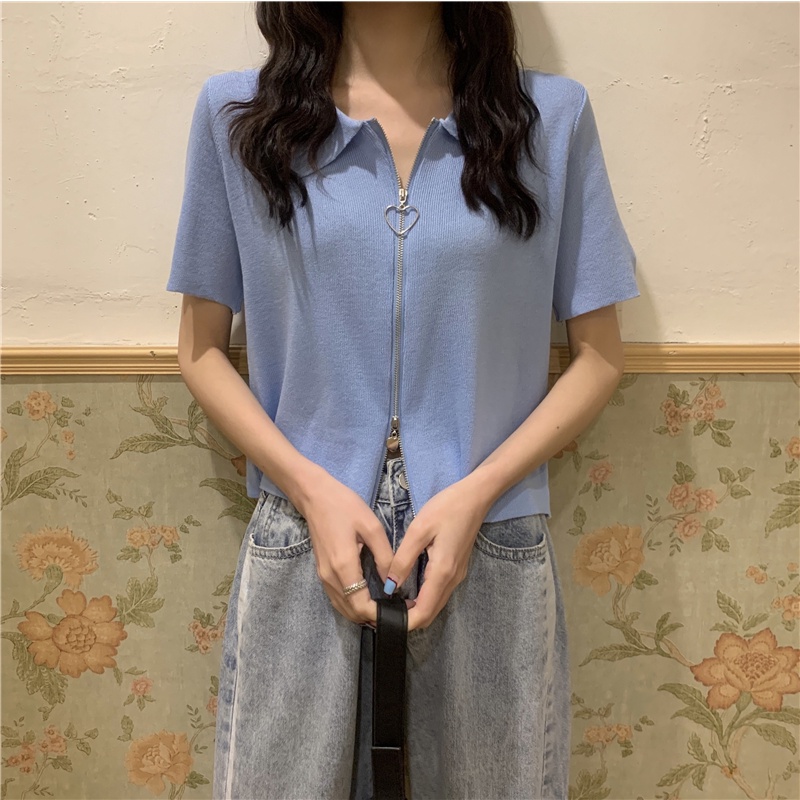 Áo Croptop Dệt Kim Tay Ngắn Dáng Ôm Thời Trang Mùa Hè Xinh Xắn Cho Nữ