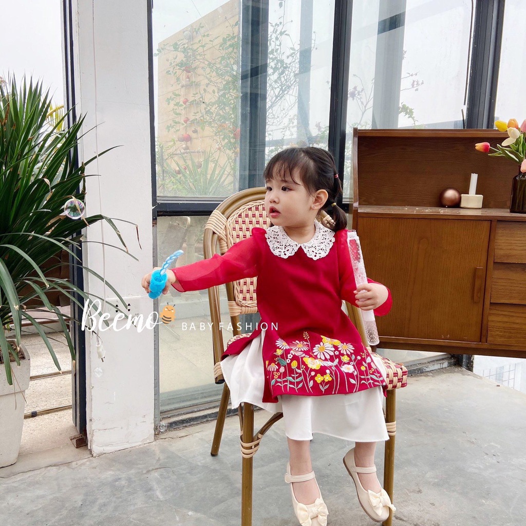Áo dài bé gái chất nhung tăm Beemo ADT01