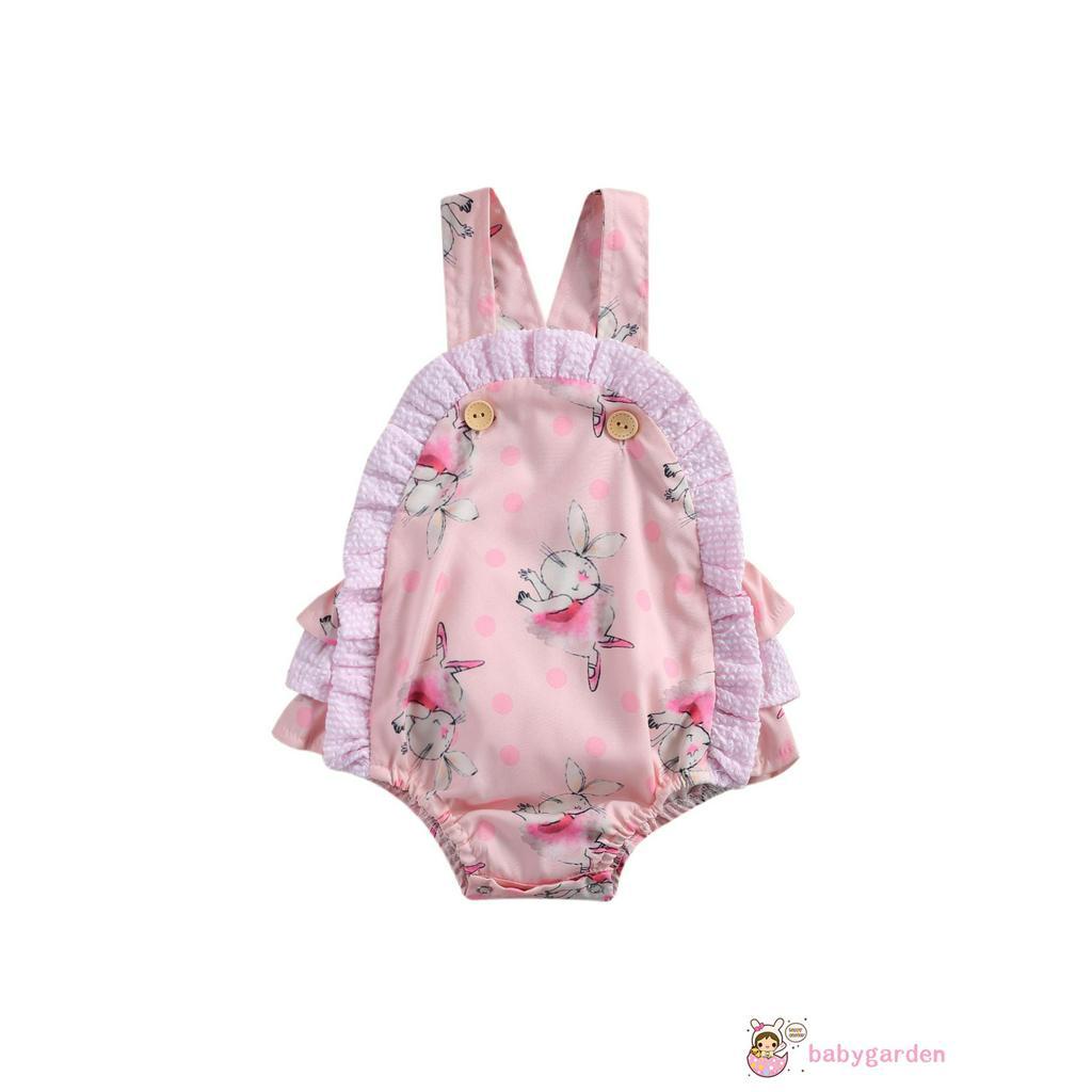 Bộ Áo Liền Quần In Hình Thỏ Màu Hồng Xếp Ly Dễ Thương Dành Cho Bé