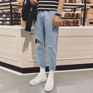 [QUẦN BAGGY JEAN] Baggy jean unisex rách gối line cam B05