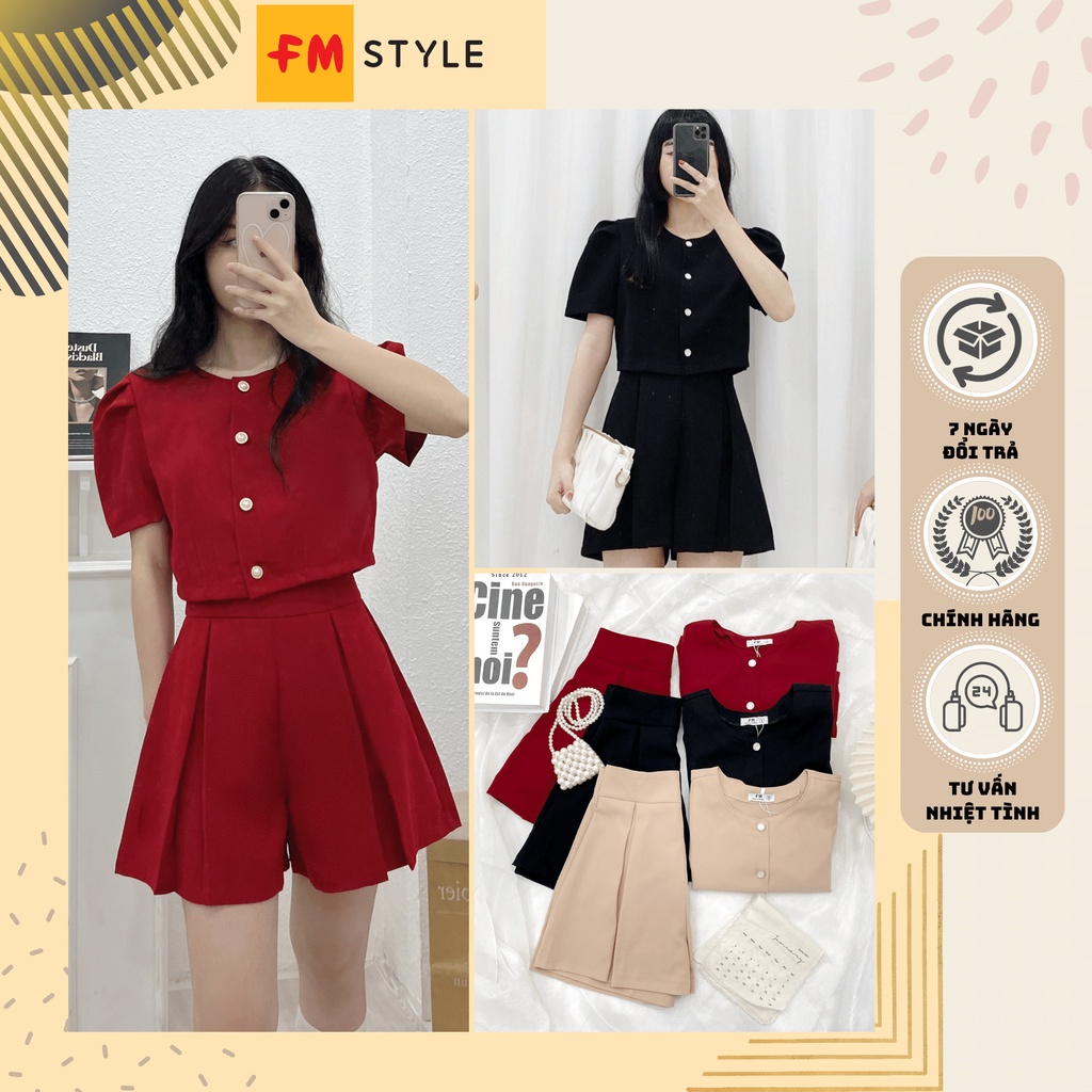 Set áo croptop kèm quần short dành cho nữ fmstyle | Set quần short áo kiểu thời trang Hàn Quốc | Fmstyle Shop 220121433