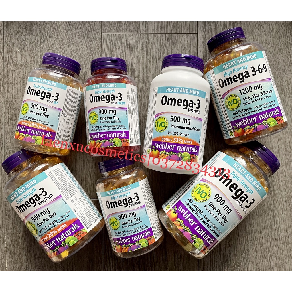 Dầu cá Omega 3 900 mg Triple Strength Webber Naturals ;HSD 2025( Costco Canada)