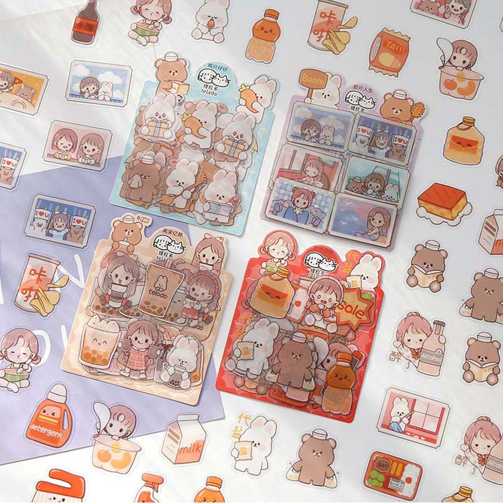 Miếng Dán Trang Trí Sổ Tay / Đồ Thủ Công Bằng Pet In Họa Tiết Hoạt Hình Kawaii Dễ Thương Diy 81