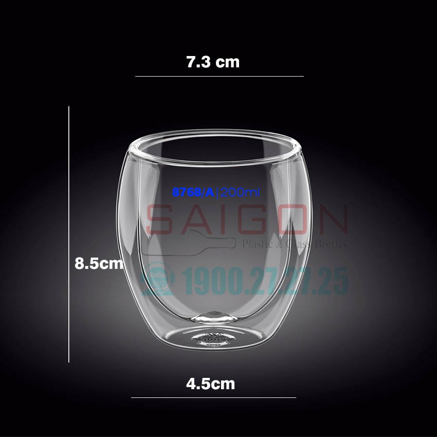 Ly 2 lớp Thủy Tinh Wilmax England Thermo Tumber Glass 200ml | Thủy Tinh Chiu Nhiệt Cao Cấp