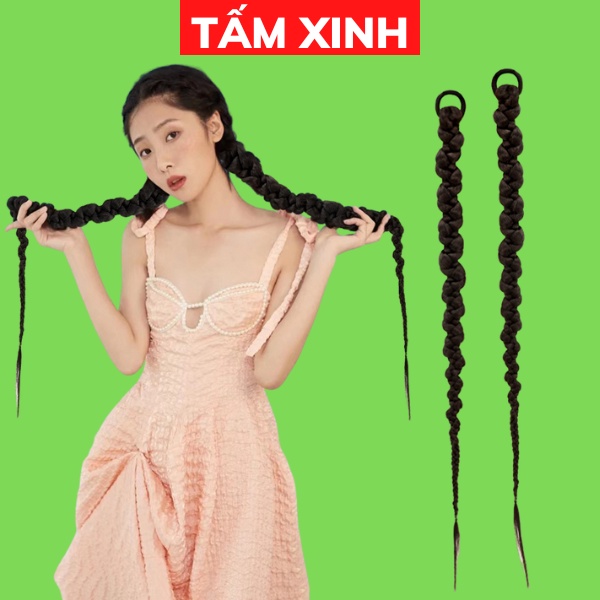 Tóc giả tết bím nữ đẹp dễ thương kiểu đuôi ngựa TẤM XINH - BÍM TÓC DÀI 60CM