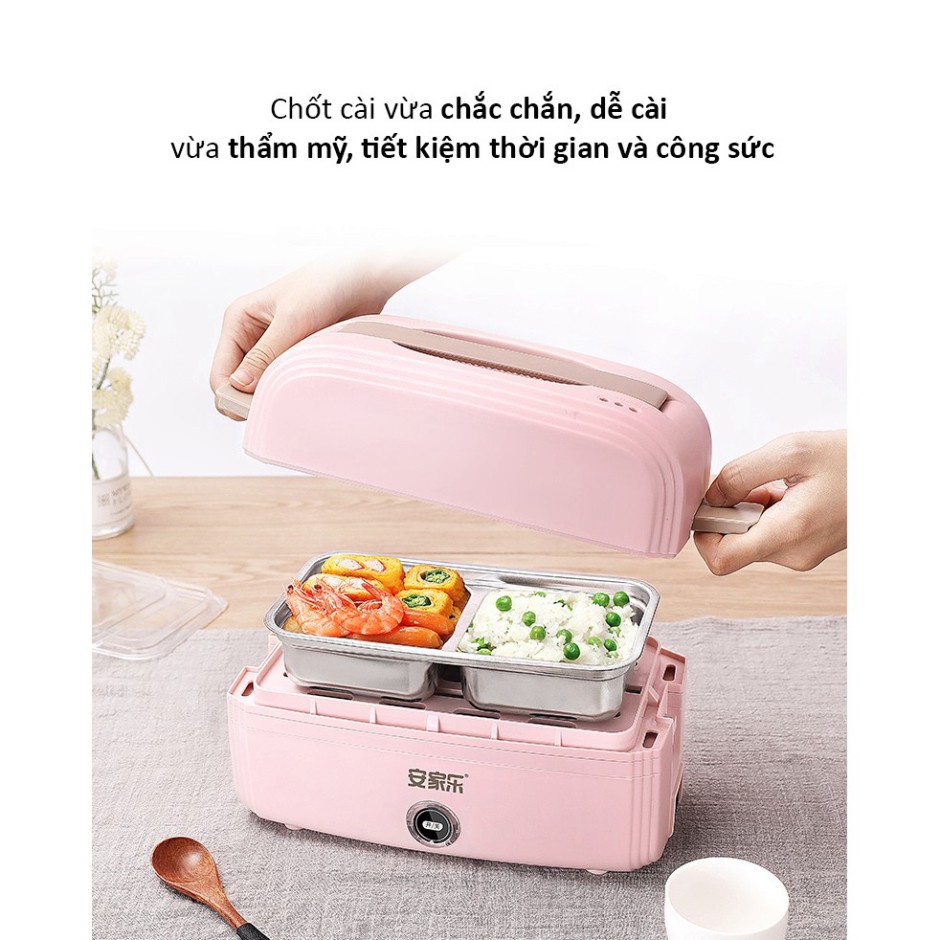 VB12 Hộp cơm loại 1 NẤU CHÍN, HÂM NÓNG, KÈM HÚT CHÂN KHÔNG 2 TẦNG 3 NGĂN màu hồng Vbig Mart