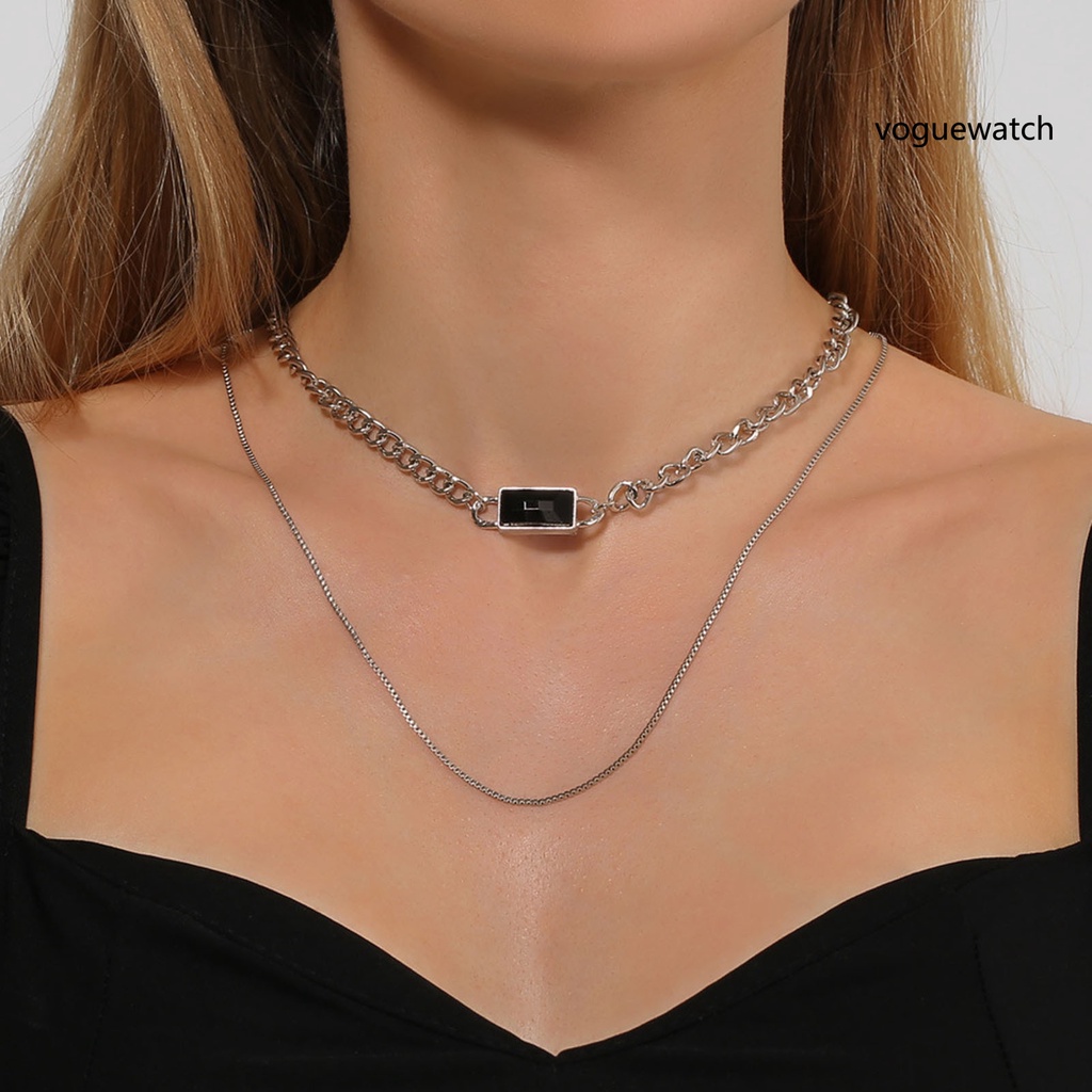 Vòng cổ Choker hai lớp mặt vuông đính đá thời trang cho nữ