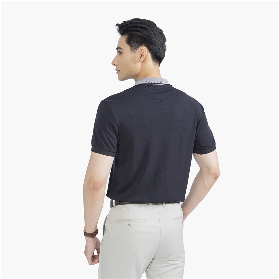 Áo thun polo nam Aristino APS121S2 phông ngắn tay có cổ bẻ dáng slim fit ôm nhẹ màu đen viền cổ xám vải Cupro cao cấp