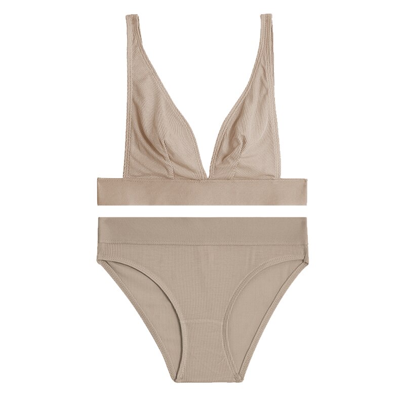 Set đồ lót TAKETALK hai mảnh không đường may mềm mại cổ chữ V xẻ sâu size S-2XL thời trang 2021 cho nữ