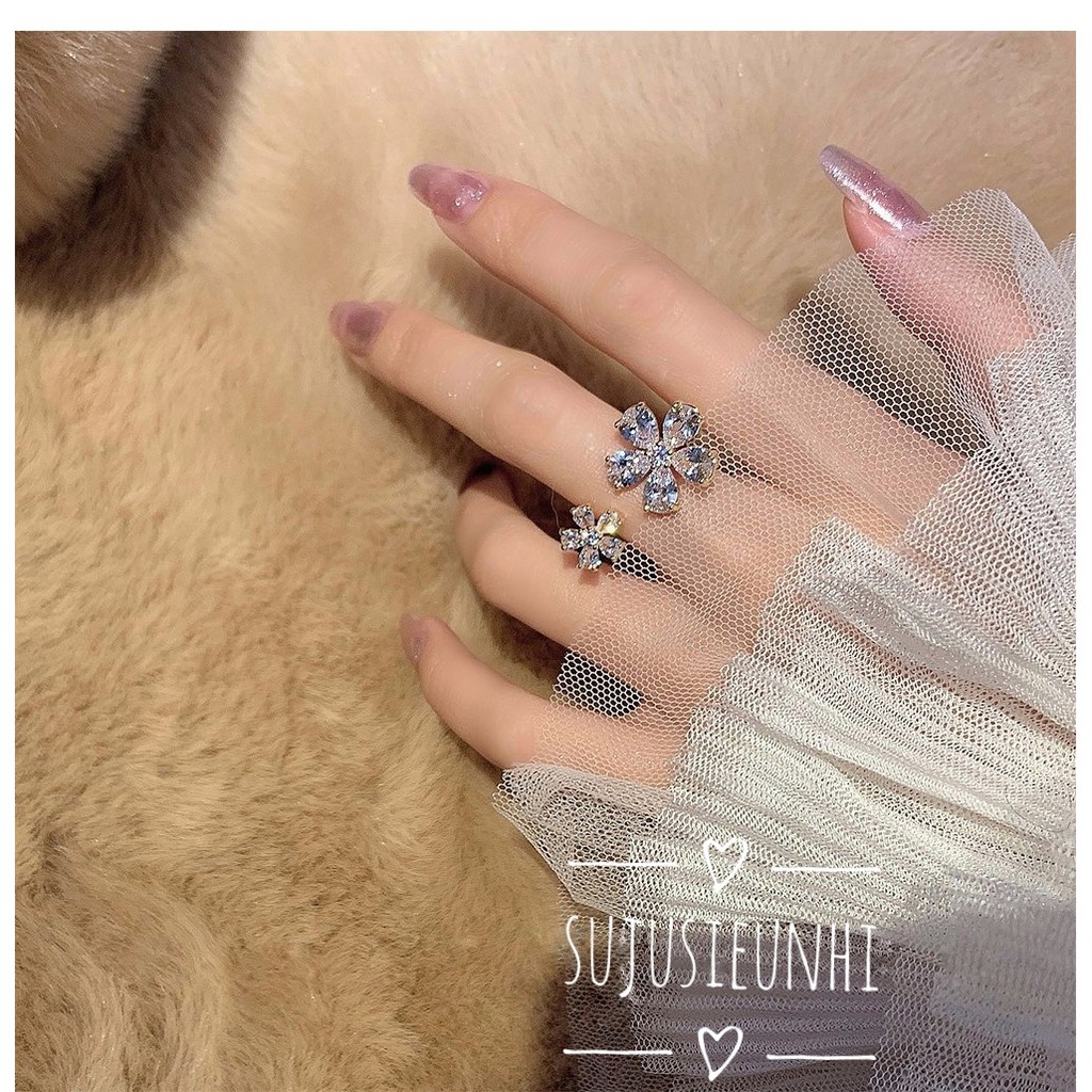 (Kích cỡ mở) Nhẫn hở nữ hình hoa đối xứng đính đá thời trang-loại đẹp