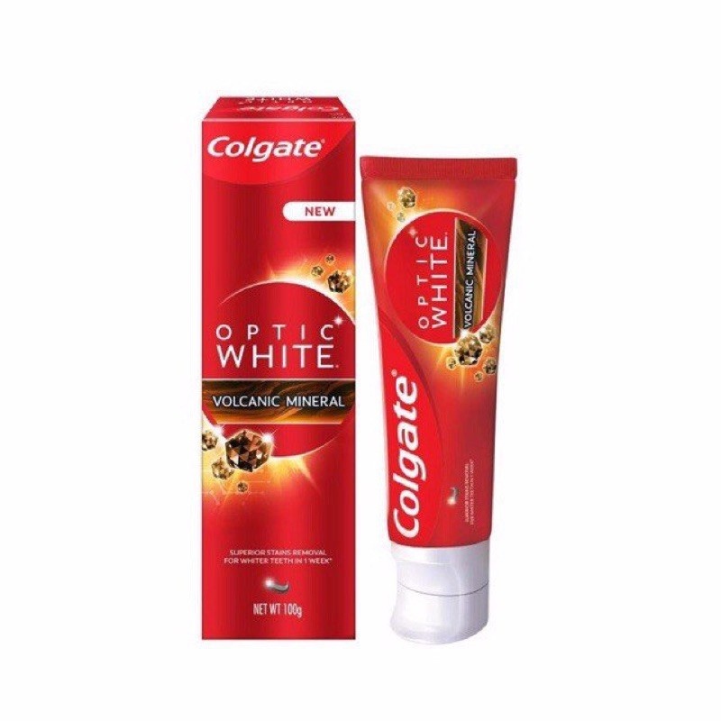 Kem Đánh Răng Colgate Optic White Flush Shine,  Khoáng Núi Lửa Giúp Răng Luôn Trắng Sáng, Loại Bỏ Vết Ố Vàng Hộp 100g