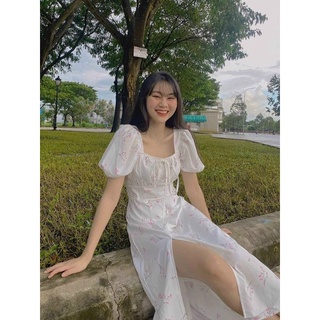 ĐẦM MAXI HOA CỔ U XẺ TÀ (KÈM VIDEO HÌNH THẬT)