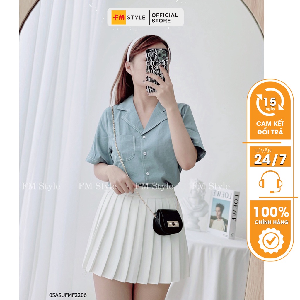 Áo sơ mi nữ FM Style kiểu công sở form rộng tay ngắn vải cotton cao cấp họa tiết chỉ nổi ulzzang 21052230 - HÀNG MỚI VỀ