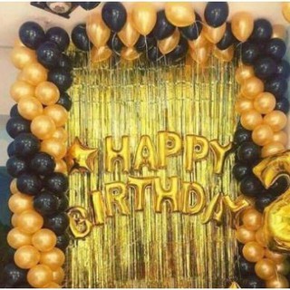 Set 2 Rèm Kim Tuyến, Bóng Chữ Happy Birthday Và 50 Bóng Nhũ Thái Lan