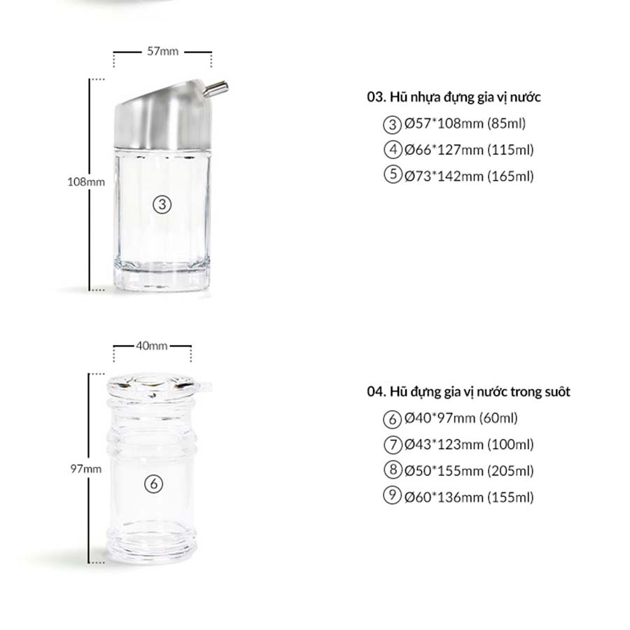 Hủ Nước Chấm / Lọ Đựng Nước Tương, Nước Mắm Bằng Nhựa Trong Acrylic Cao Cấp Có Vòi - Cobi Home nhiều size