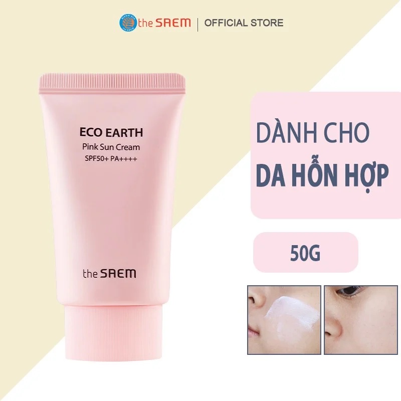 Kem Chống Nắng Giảm Dầu, Giúp Da Sáng Hồng Tự Nhiên The Saem Eco Earth Power Pink Sun Cream SPF50+/PA++++ 50g