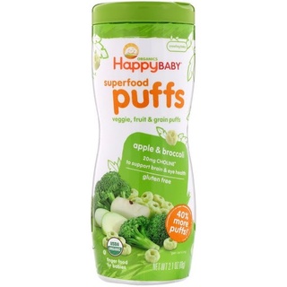 Bánh happy baby puffs vị bông cải+táo cho bé ăn dặm