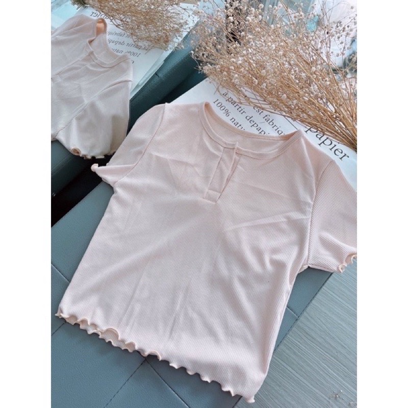 Áo thun gân cổ V , áo croptop cổ v chất đẹp