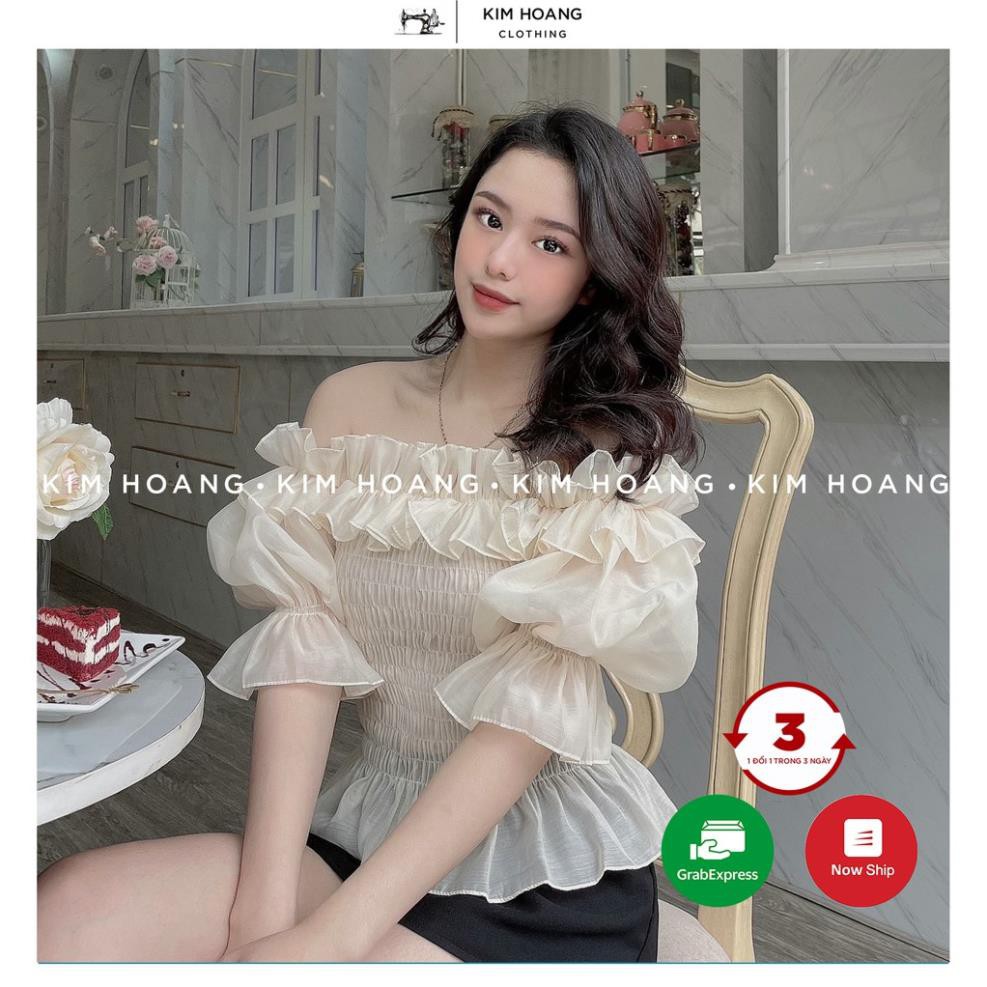 Áo croptop ôm, áo croptop tay ngắn bánh bèo sexy kiểu tay bồng bèo nhún Mophus MA005