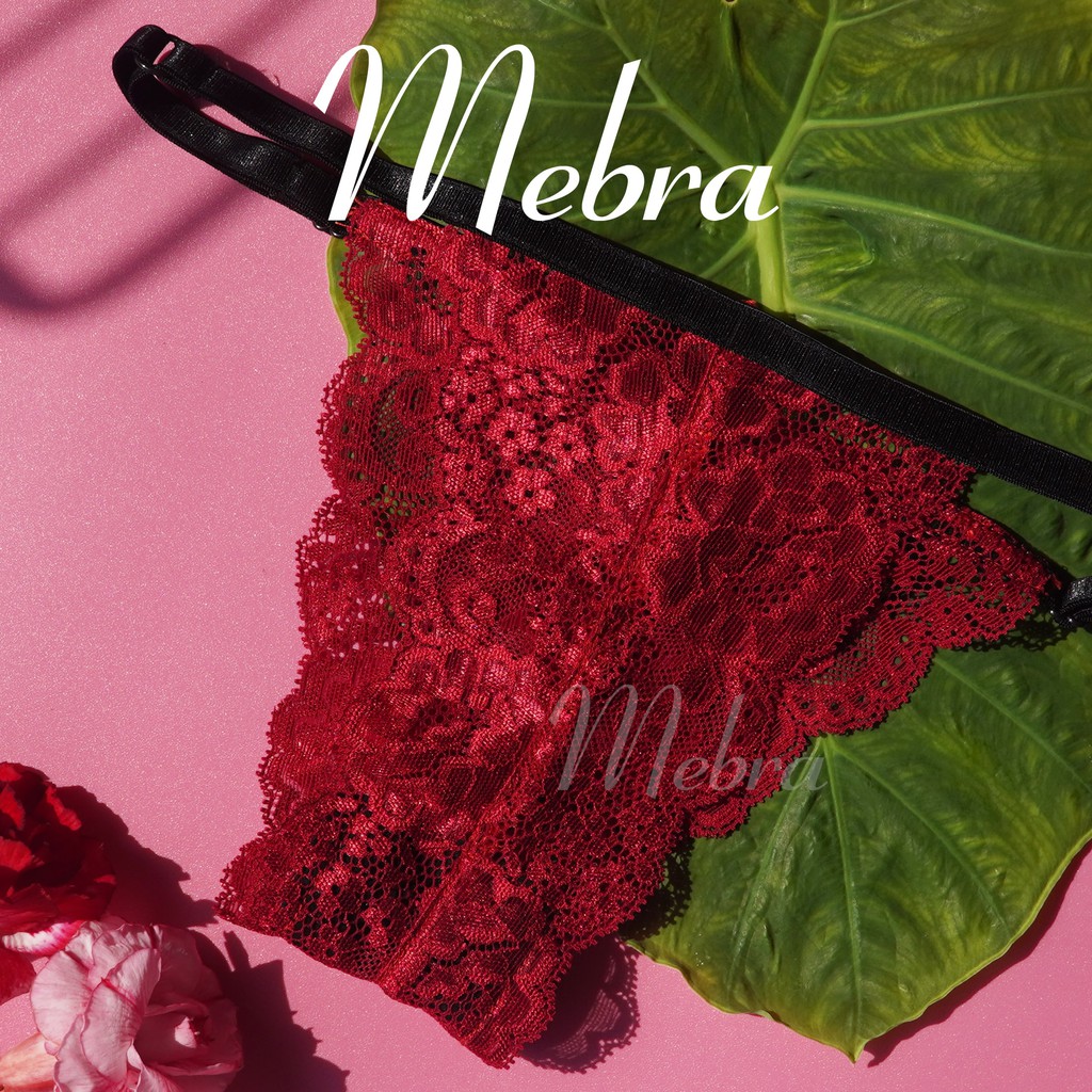 Quần lót nữ ren dây màu đỏ bầm kiểu dáng sexy thương hiệu Mebra, ren hoa mềm co giãn thấm hút tốt không gấp nếp