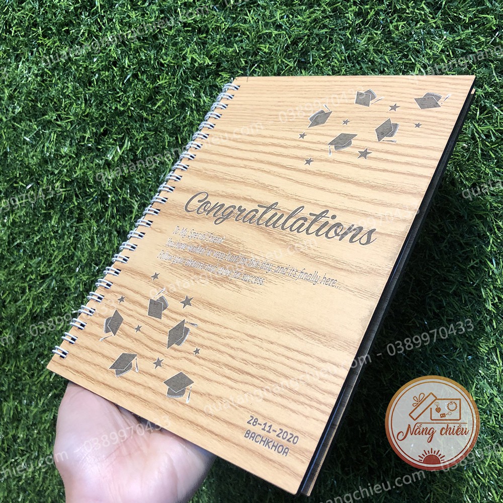 [SỔ TAY TỐT NGHIỆP] - Khắc lời chúc và hình mũ cử nhân - làm quà tặng lễ tốt nghiệp vô cùng ý nghĩa