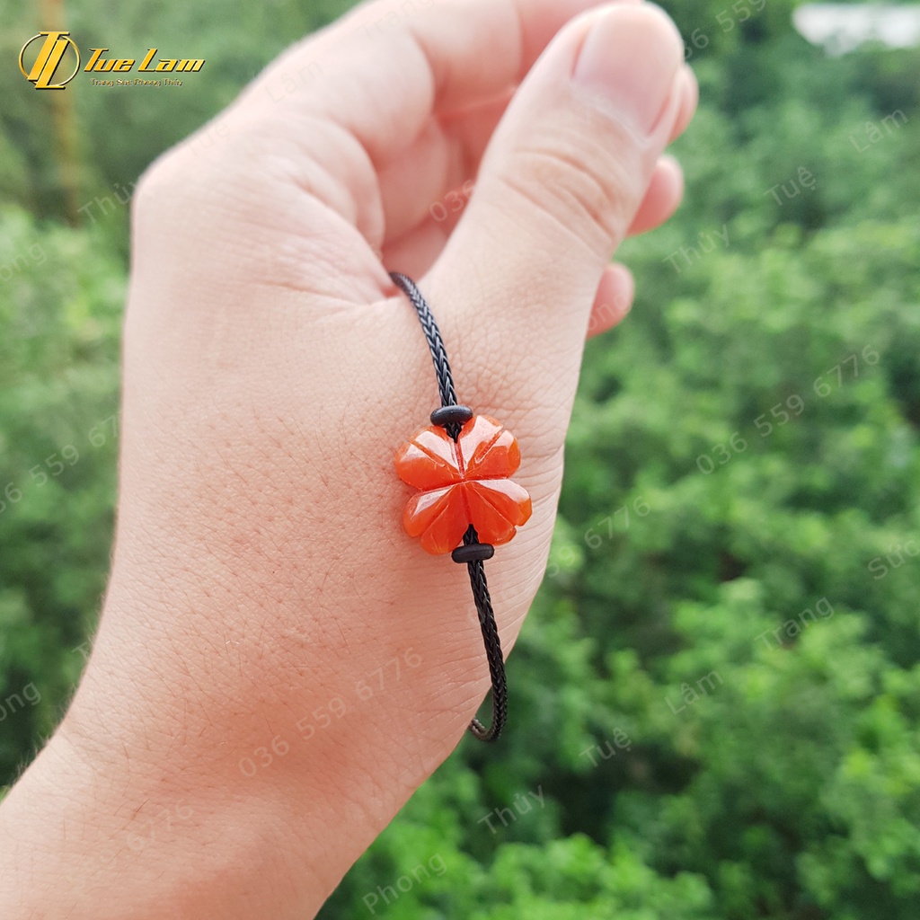 Vòng tay cỏ 4 lá may mắn màu đỏ cam hợp mệnh hỏa thổ - Tuệ Lâm