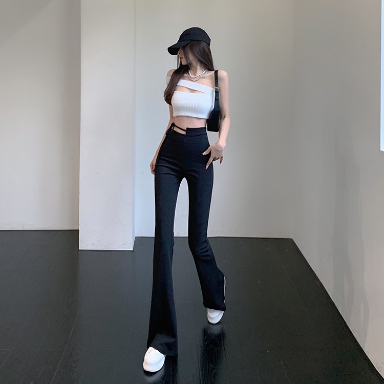 Quần dài ống loe cạp cao cut out cột eo  Unnie quần thun legging ôm nâng mông ống bát, quần thun tập
