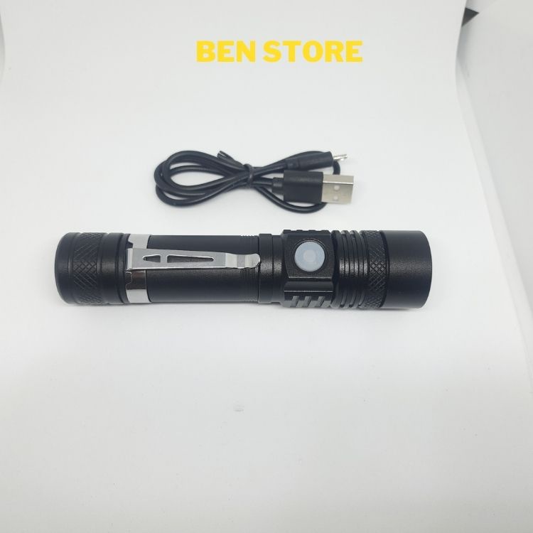 Đèn pin siêu sáng T6 cầm tay sử dụng pin sạc 18650 sạc USB micro.