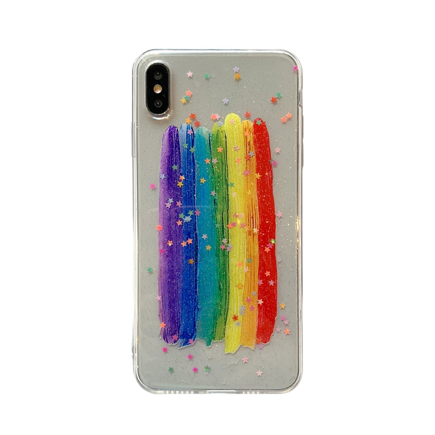 Rainbow Colorful Glitter Stars Phone Case For iPhone 11 Pro X XS XR Xs Max For iPhone 6 6s 7 8 Plus Soft TPU irregular Rainbow Back Cover