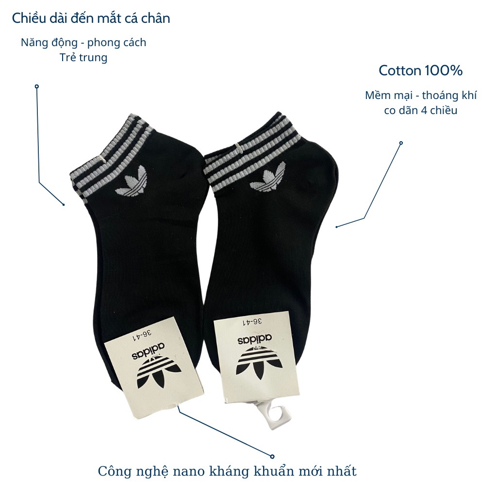Tất nam nữ cổ thấp nike màu đen trắng, Vớ nam nữ adidas thể thao cao cấp chiều dài đến mắt cá chân