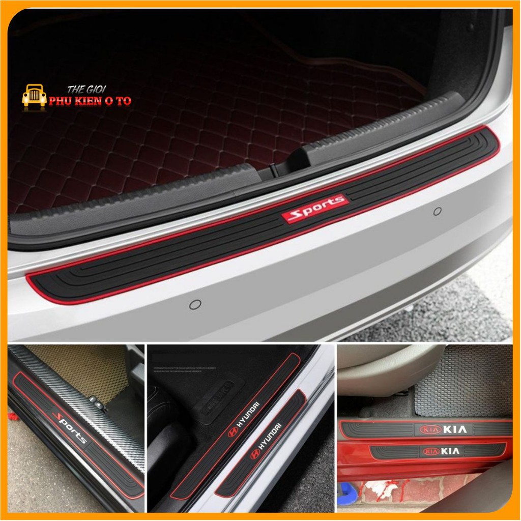 Bộ 5 miếng nẹp cao su bậc cửa và nẹp cốp chống xước bậc cửa ô tô, xe hơi in dập logo các hãng xe hơi