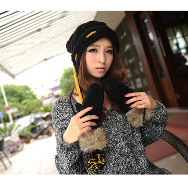 Đôi găng tay màu trơn chất liệu len dệt ấm áp cho nữ