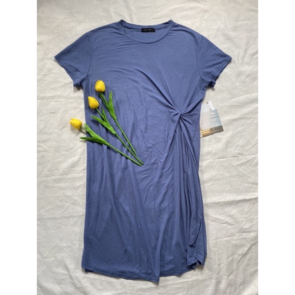 Đầm thun xanh phối chéo