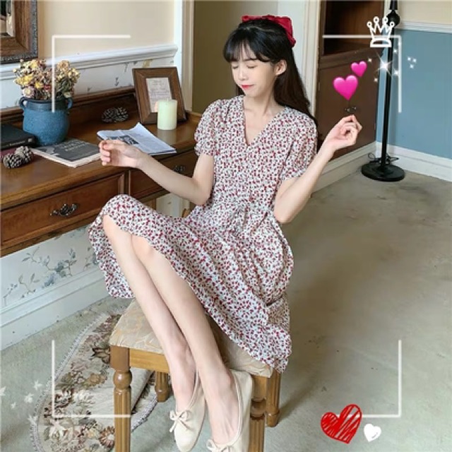 Váy hoa nhí cổ chéo Ulzzang 🌸 VKE8008 Hàng Quảng Châu | BigBuy360 - bigbuy360.vn