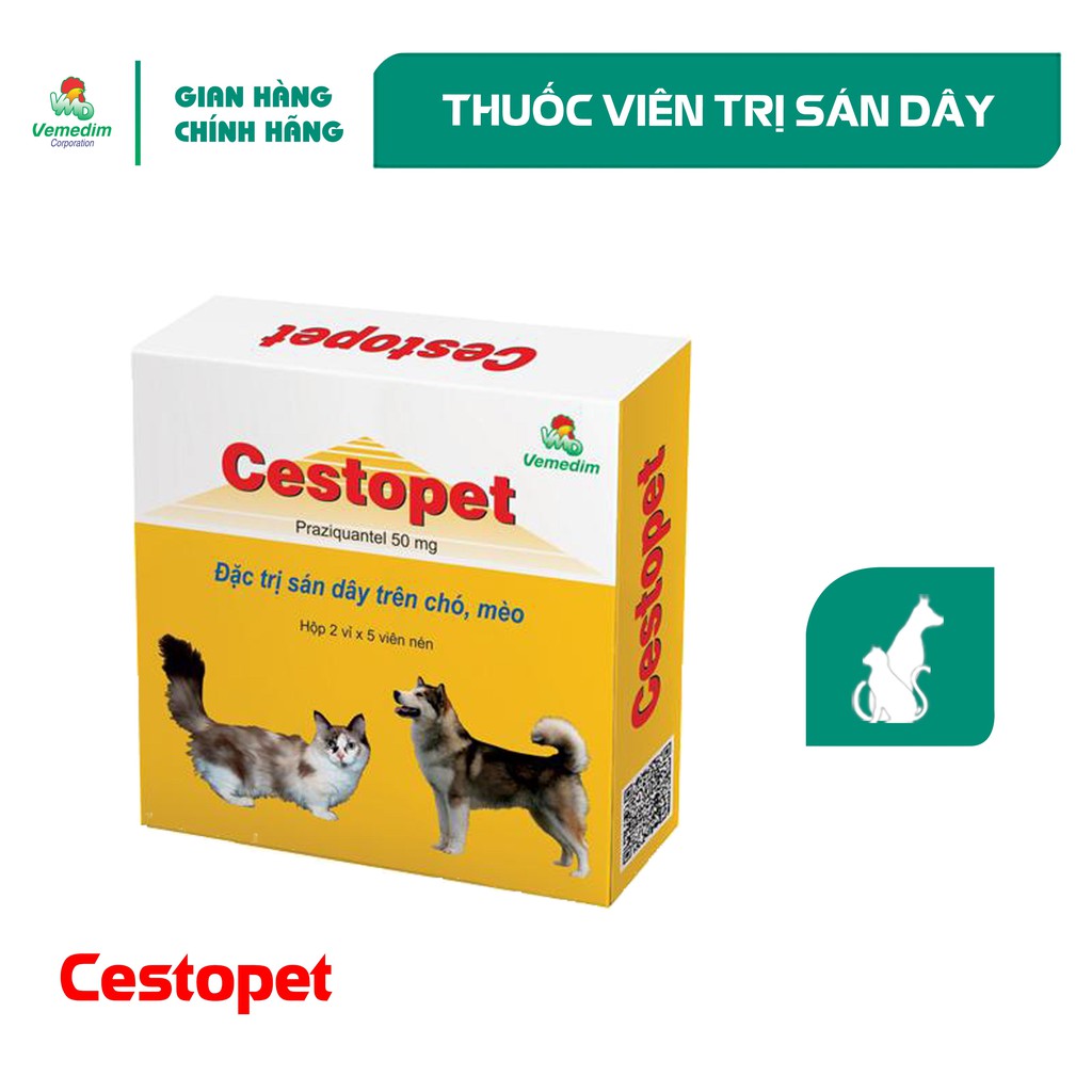 Vemedim Cestopet dùng cho chó mèo bị sán dây, hộp 10 viên